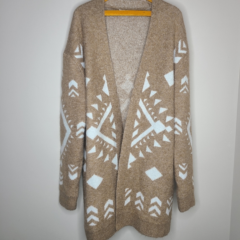 JODIFL Aztec‎ Knit Open Cardigan Sweater Camel White Size Medium
